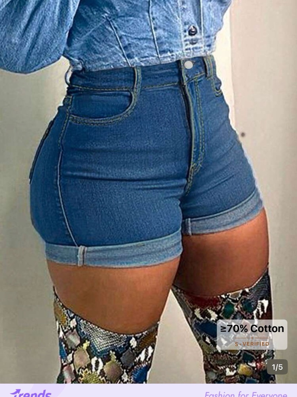SHEIN Dark Blue High-Waist Cuffed Denim Shorts